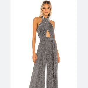 PatBO metallic mesh Jumpsuit Pewter Revolve Halter size 4
